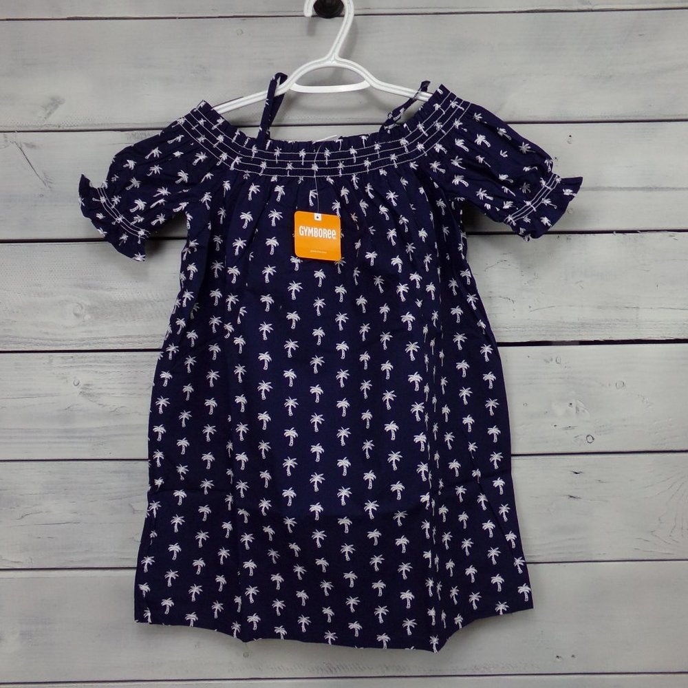 Gymboree Off the Shoulder Navy & White Palms Top